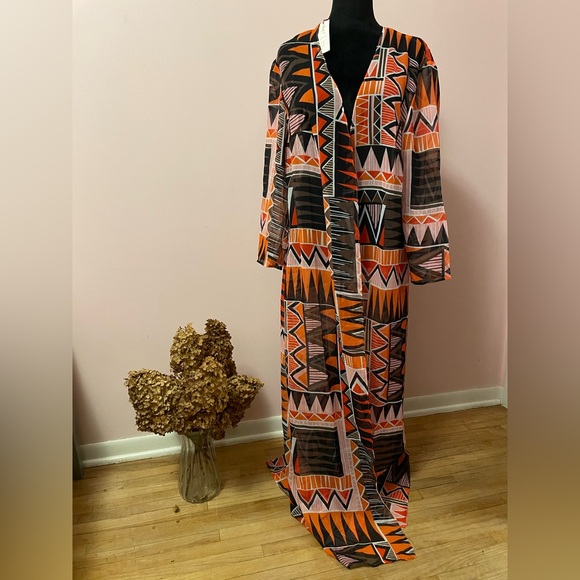Monif C. Aztec Orange Swim Coverup. - Picture 3 of 7